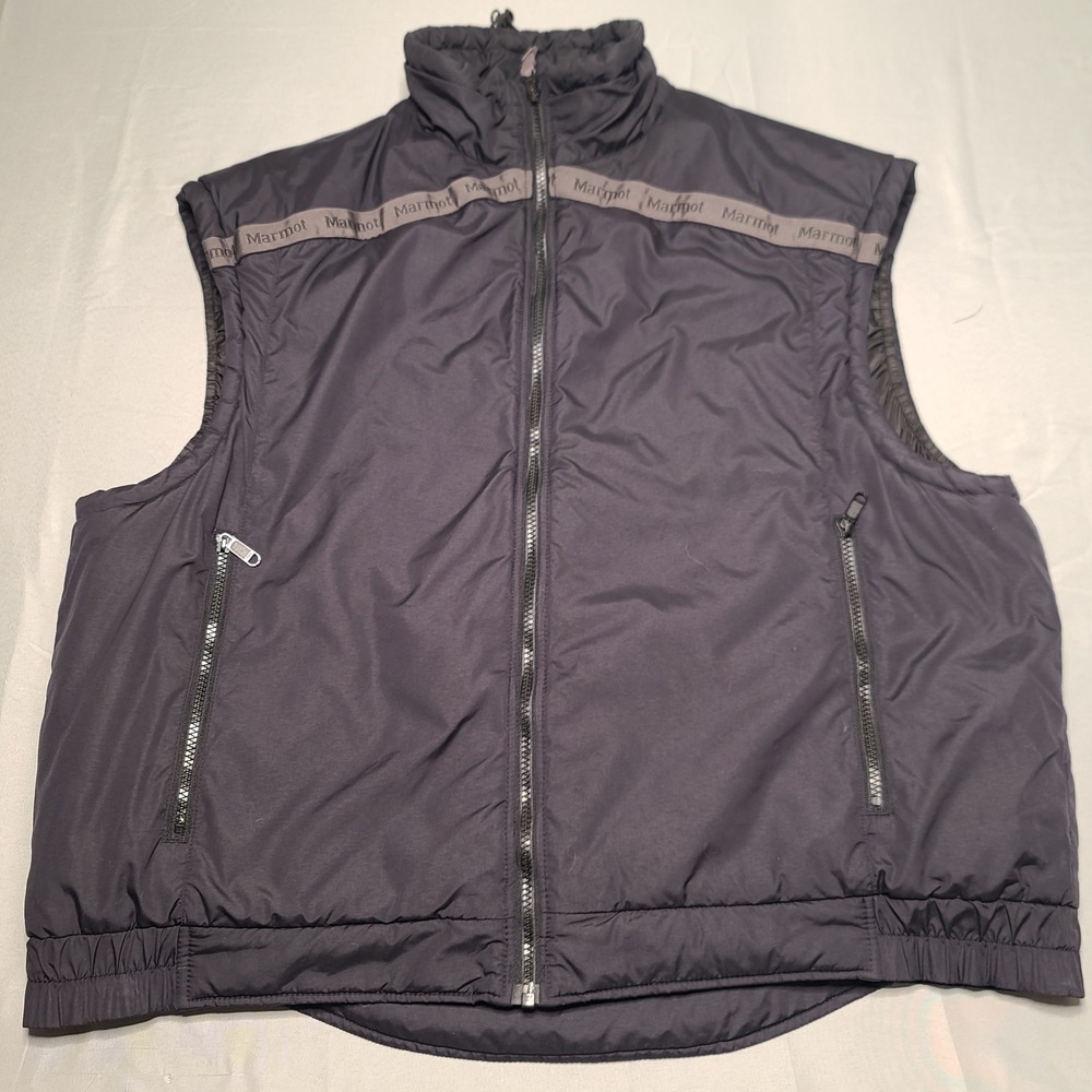 Marmot Polarguard 3D Vest Mens XL Black Insulated Full Zip Logo Tape Gorpcore